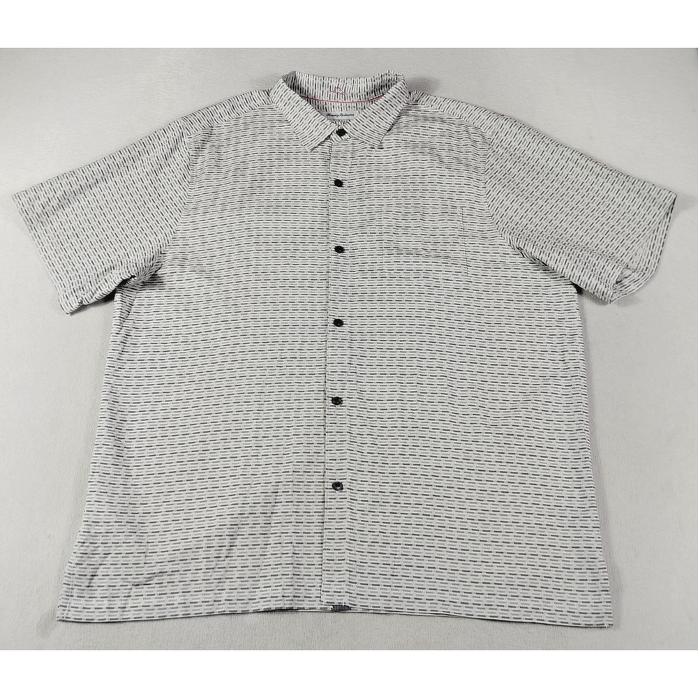 Tommy Bahama Shirt Mens 2XL Gray Stripe Short Sleeve Silk Geovanni Geo Summer